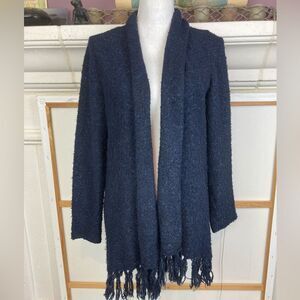 Chico's Deep Blue & Black Open Cardigan with Fringe Oversized